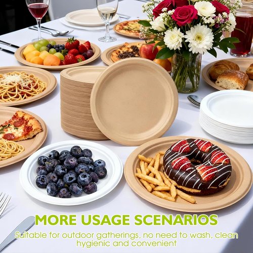 Eco-Plate 9-Inch Compostable Paper Plates - Biodegradable Heavy-Duty Round Plates | 125 Pack, Unbleached Brown