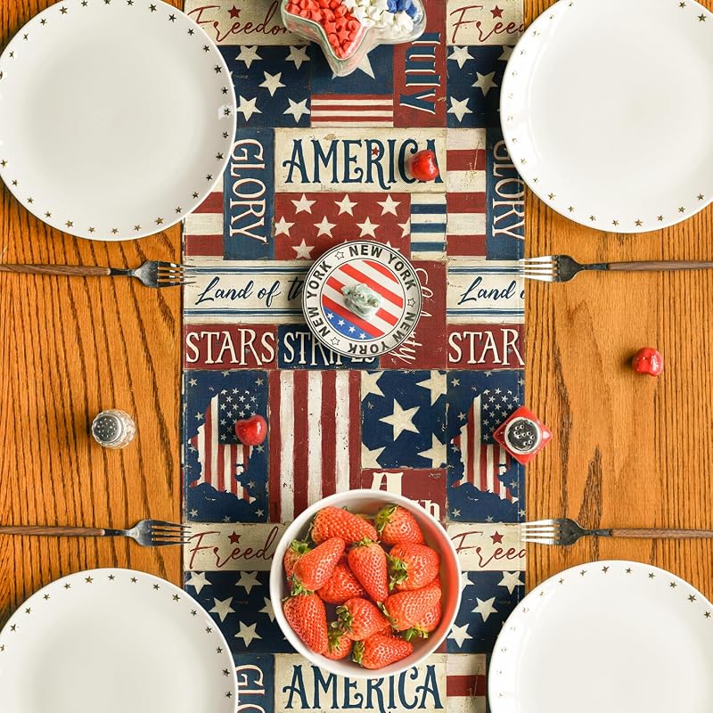 Stars Stripes American Flag Table Runner 13x90in - 210 GSM, Blue/Red variation
