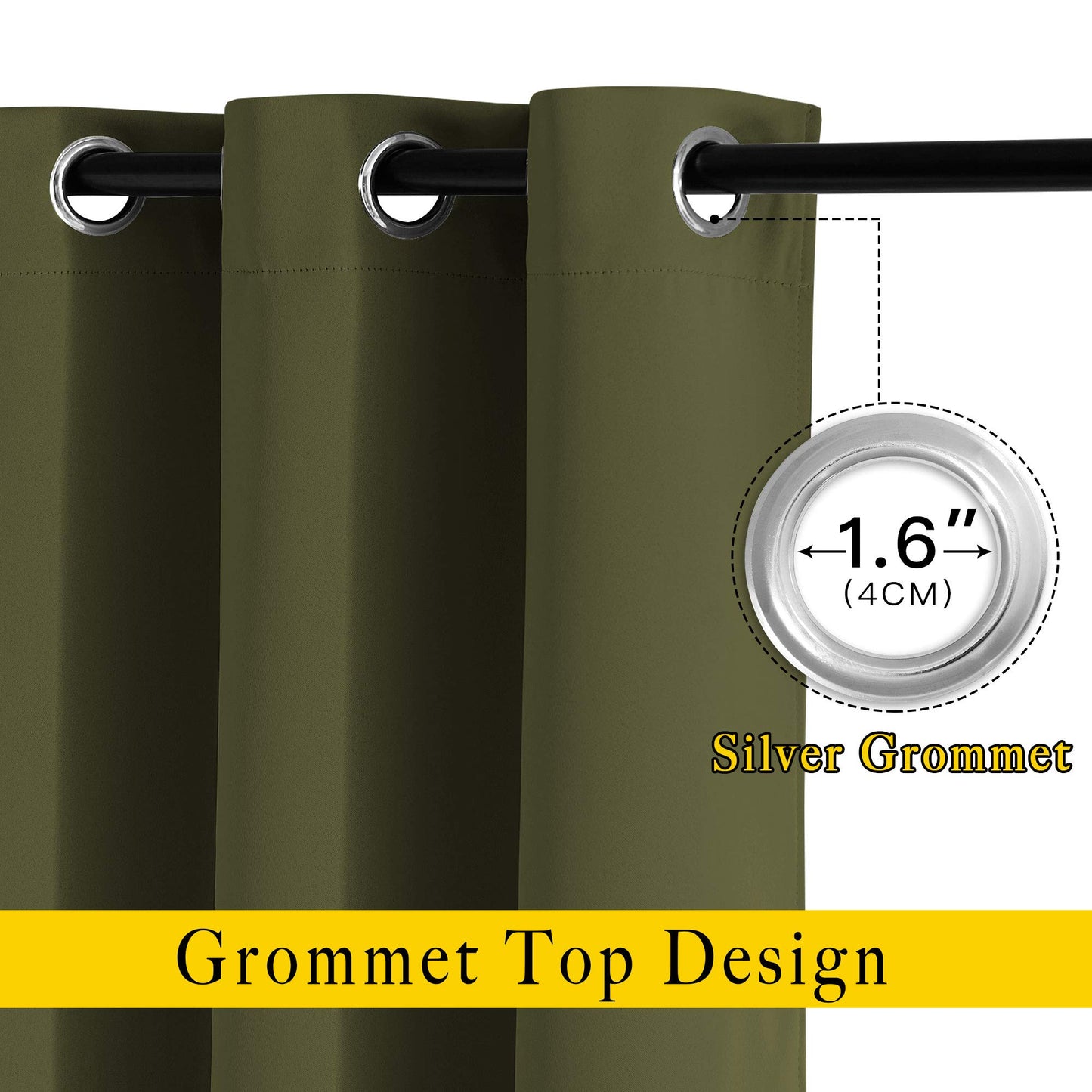 NICETOWN Bedroom Room Darkening Curtains and Drapes - Window Treatment Thermal Insulated Solid Grommet Room Darkening Draperies for Bedroom (Olive, Set of 2, 46 by 54 Inch)