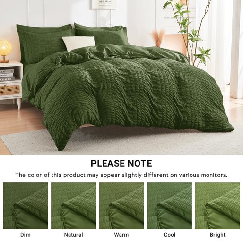 HYMOKEGE Olive Green Twin XL Comforter Set Seersucker 5 Pieces, All Season Luxury Bed in a Bag for Bedroom, Bedding Set with Comforter, Sheets, Pillowcase & Sham