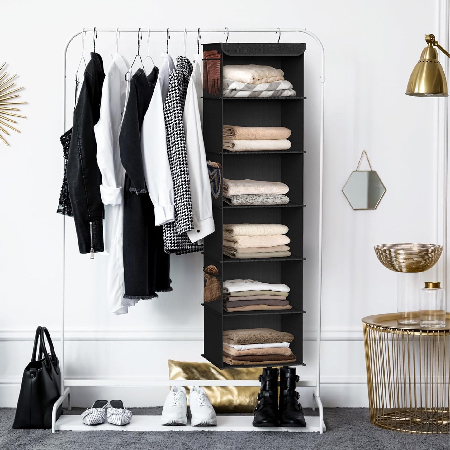 Simple Houseware 6-Shelf Closet Organizer - Versatile Hanging Storage Solution in Black