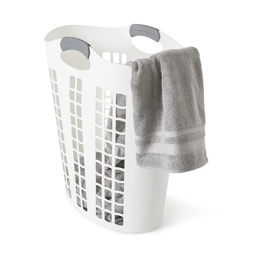 Gracious Living Easy Carry Flex Hamper, Large 87.5 Liter Lightweight Plastic Ventilated Laundry Basket Clothes Bin with Handles, White 3 Pack