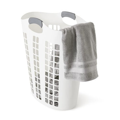 Gracious Living Easy Carry Flex Hamper, Large 87.5 Liter Lightweight Plastic Ventilated Laundry Basket Clothes Bin with Handles, White 3 Pack