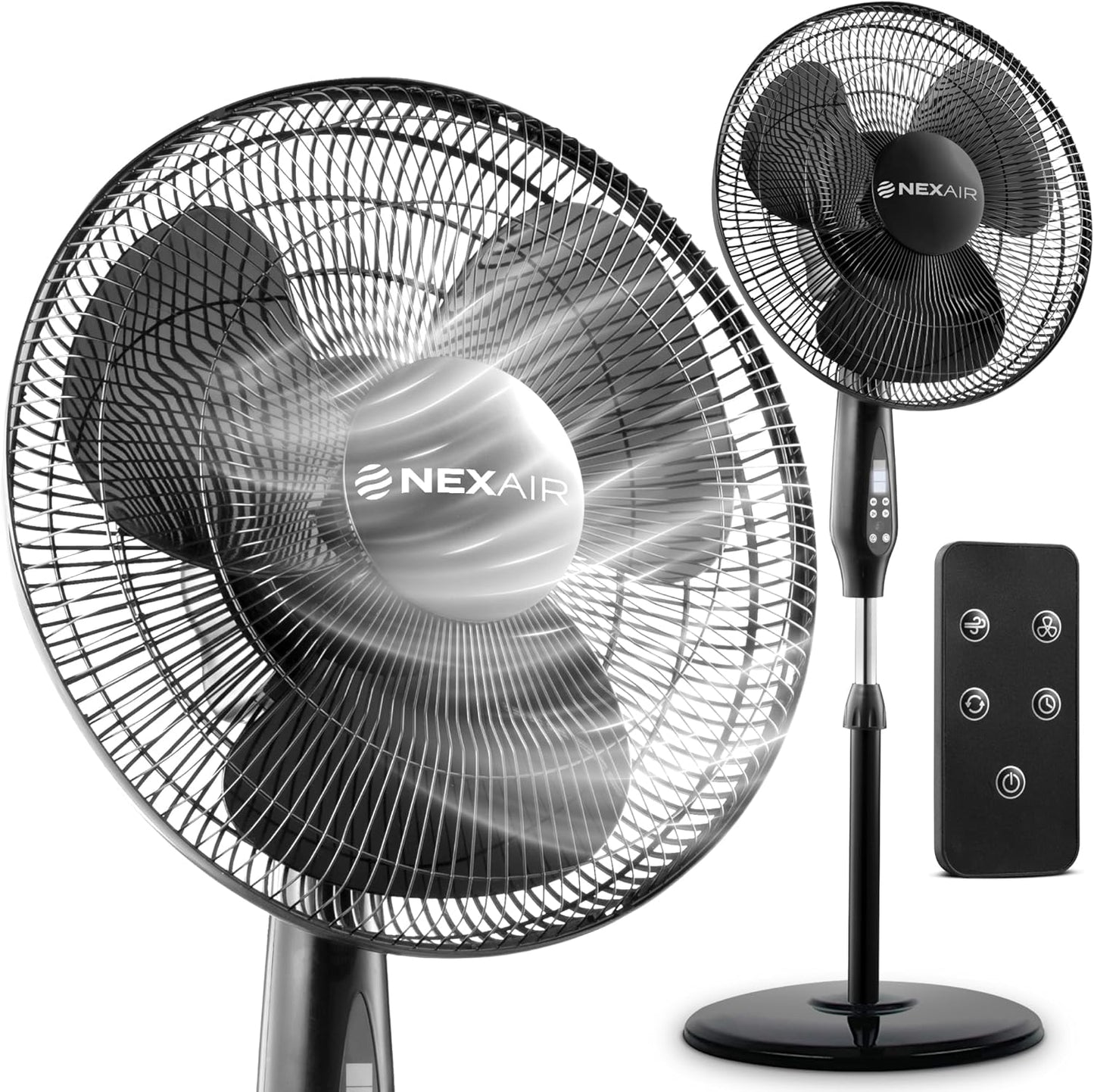 NEXAIR 16-Inch Oscillating Pedestal Fan - Quiet Operation, Remote Control & Adjustable Height | Ideal for Office & Living Room