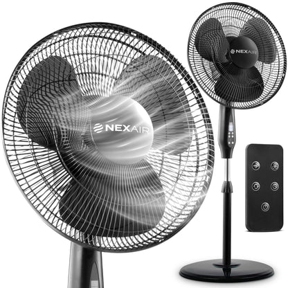 NEXAIR Oscillating 16 Inch Pedestal Stand Up Quiet Operating Room Fan With Remote Control, 3 Speed, with Adjustable Height, Standing Fan Great For Office & Living Room