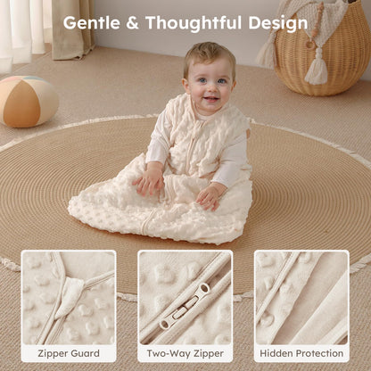 Yoofoss Fleece Baby Sleep Sack 6-12 Months with Plush Dots, TOG 1.5 Baby Wearable Blanket with 2-Way Zipper, Cotton Toddler Sleep Sack Fleece