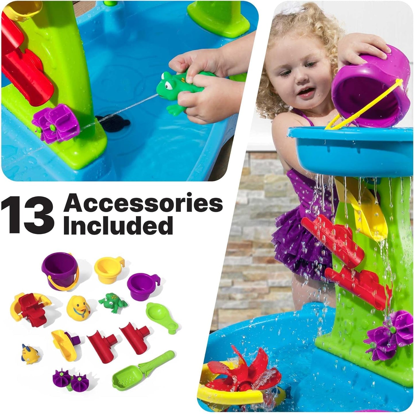 Step2 Rain Showers Splash Pond Water Table - Kids Sensory Playset with 13 Accessories | Blue & Green, Ages 1.5+