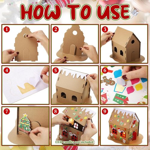 Hiboom Christmas Gingerbread House Kit - 15 Sets of Cardboard Decor for Holiday Crafts & DIY Fun