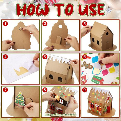 Hiboom Christmas Gingerbread House Kit - 15 Sets of Cardboard Decor for Holiday Crafts & DIY Fun