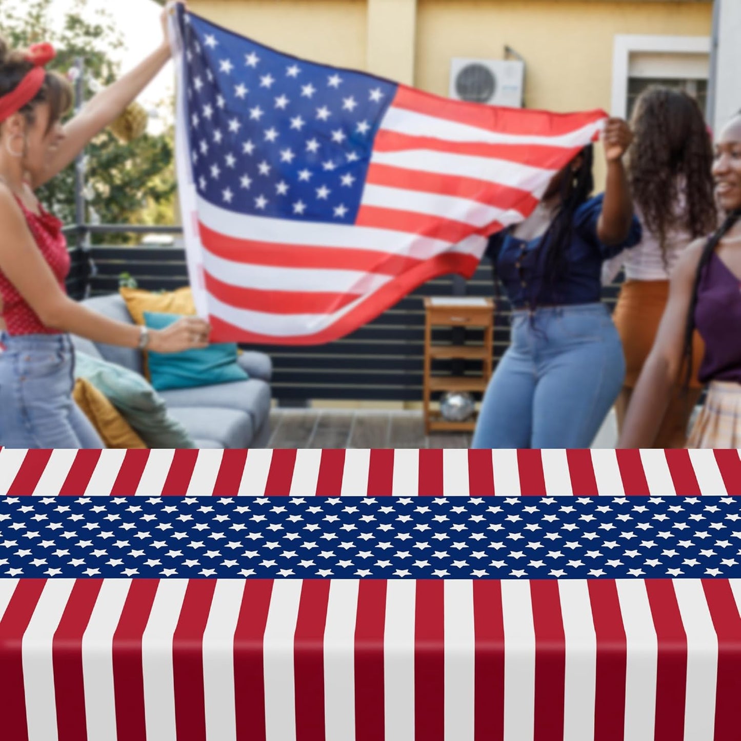 Patriotic Tablecloths by 4th of July | 4 Pcs 108" x 54" Red, White & Blue Rectangle Covers