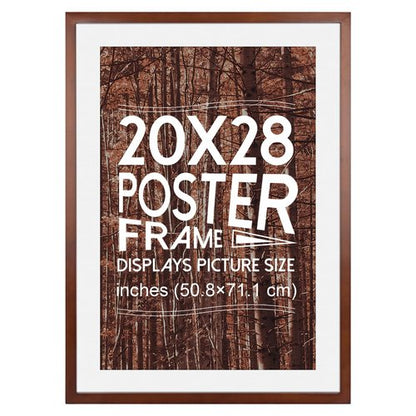 HOMESEVEN 20x28 Poster Frame, Solid Wood 20x28 Frame with Mat for 16x24 Photo, Large Picture Frame 20x28-Horizontal and Vertical Wall Hanging for Home, Exhibition, Caffe(Brown)
