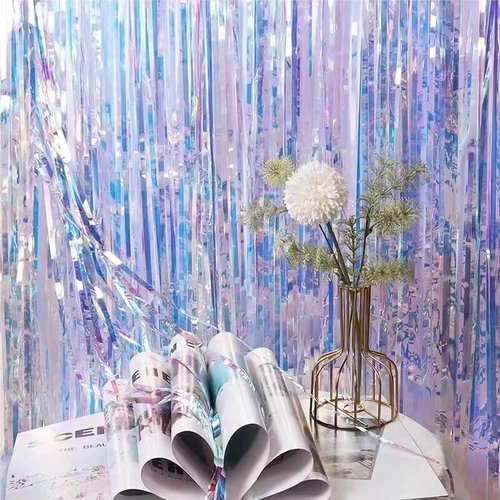 Iridescent Foil Curtain Backdrop by [Brand Name] - Stunning Neon Streamers for Party Decor | 3.2 ft x 6.5 ft