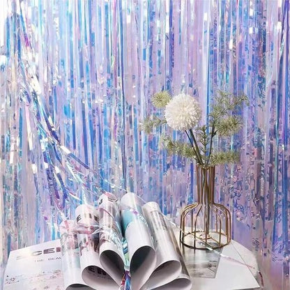 Iridescent Foil Curtain Backdrop by [Brand Name] - Stunning Neon Streamers for Party Decor | 3.2 ft x 6.5 ft