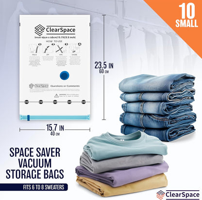Skiennix Vacuum Seal Bags - Space Saver Storage for Clothes & Blankets | 10 Small Bags with Hand Pump