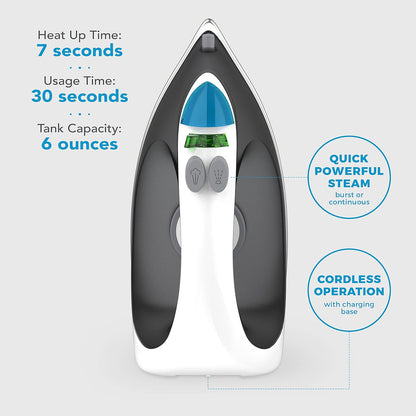 Steamfast SF-760 Portable Cordless Steam Iron - Non-Stick Sole Plate with Carrying Case | White
