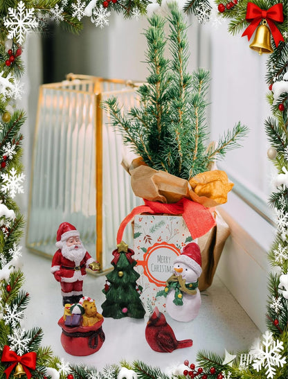 Skiennix Christmas Miniature Figurines - Small Resin Santa Claus Ornaments for Holiday Decor | Perfect for Winter Celebrations