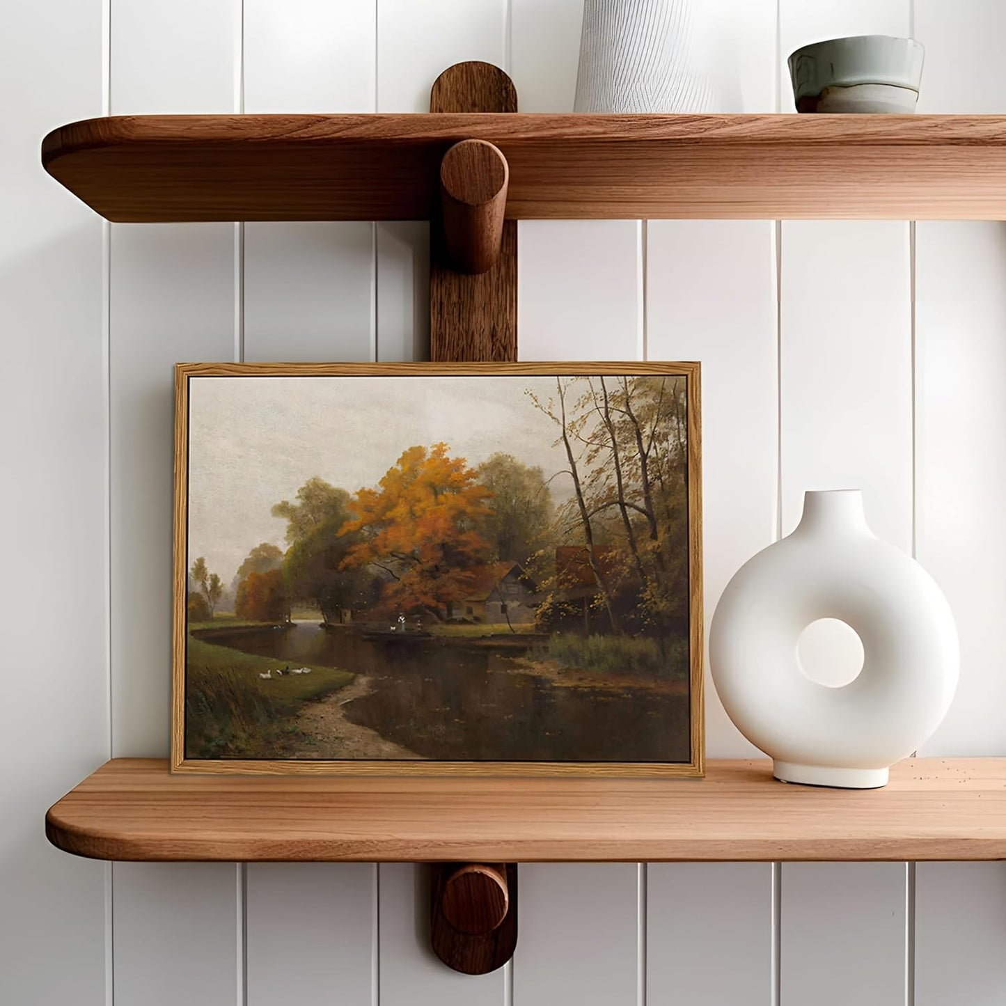 Vintage Autumn Canvas Wall Art by Floating Framed - Nature Landscape Print for Living Room, 8x10 Inch
