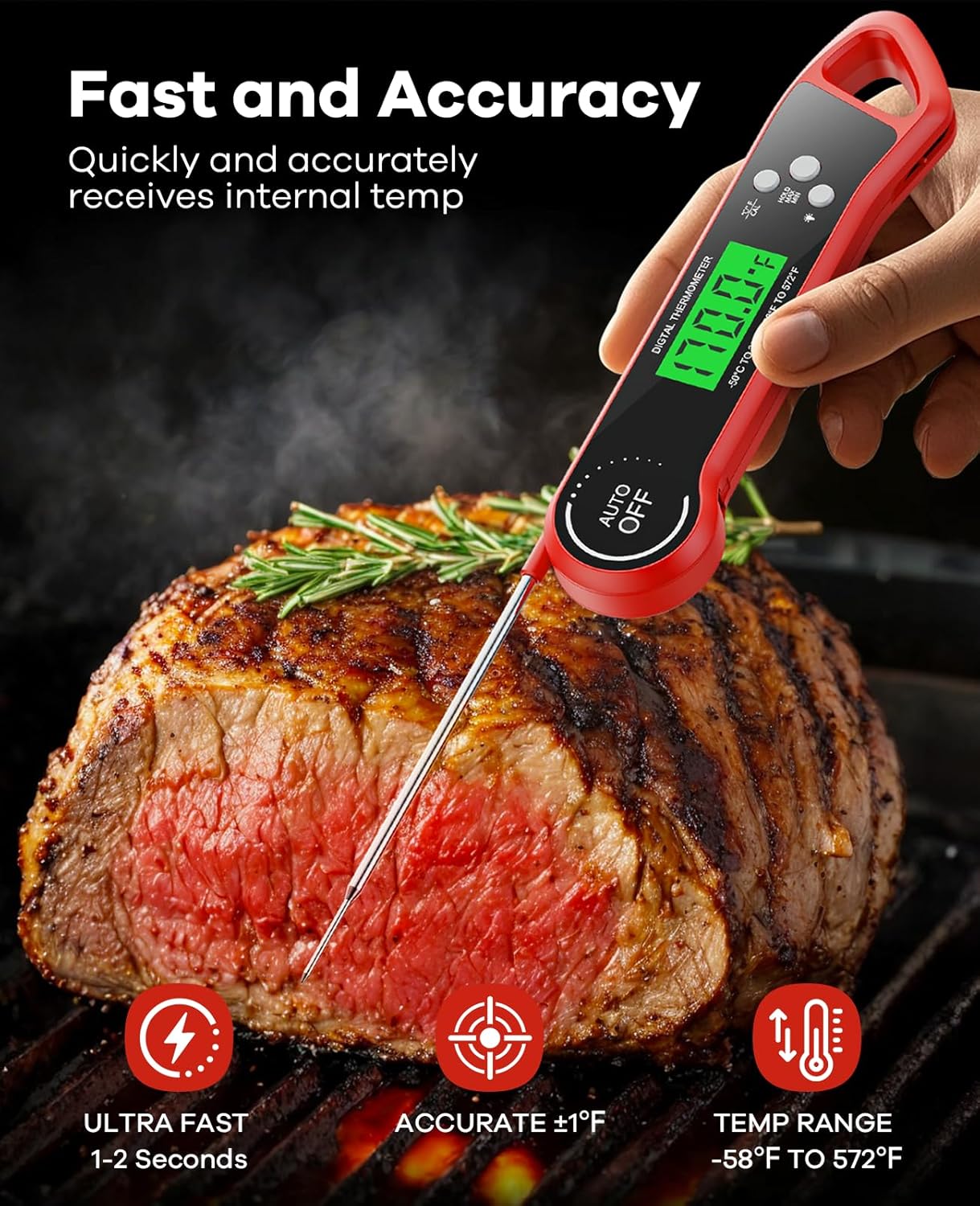 Skiennix Digital Meat Thermometer - Instant Read with Backlight & Waterproof Design for BBQ, Turkey, Candy, Beef
