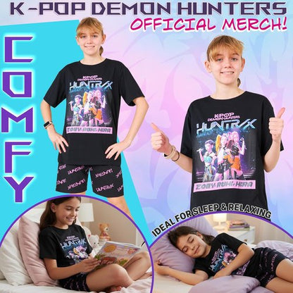 KPop Demon Hunters | Officially Licensed 2-Pc Pajama Set for Girls, Ages 5-14 | Soft T-Shirt & Shorts