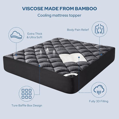 BEDLORE Queen Mattress Topper - Soft Bamboo Viscose Pillow Top for Back Pain Relief | Fits 6-18 Inch Deep Mattresses