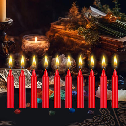 Mega Candles Mini Taper Candles - 10 Pcs Unscented Red 4 Inch Tall for Rituals & Altar Magic