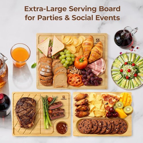 Bamboo Cutting Boards Set of 4 - Non-Slip Charcuterie & Chopping Boards with Holder | Ideal Gift