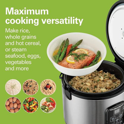 Hamilton Beach Digital Rice Cooker & Food Steamer - 8 Cups Cooked, Stainless Steel with Steam Basket