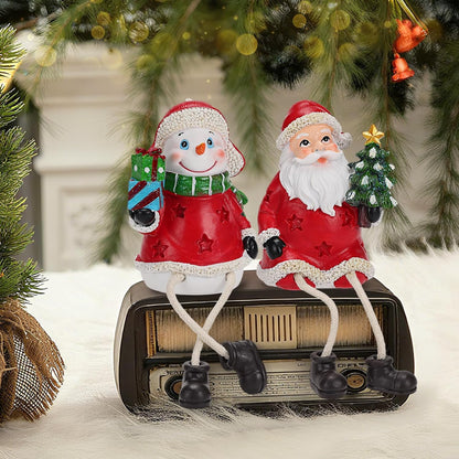 Regine Switzerland Christmas Figurines - Set of 2 Resin Santa & Snowman Shelf Sitters | Holiday Decor