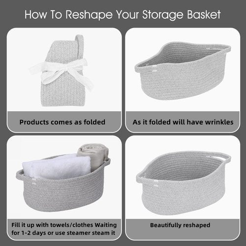 XUANGUO Small Woven Basket Cute Oval Cotton Rope Gifts Basket with Handle Empty Baby Wicker Storage Baskets Nursery Box Bin Kids Organizer Cat Dog Toy Baskets Easter Baskets Grey