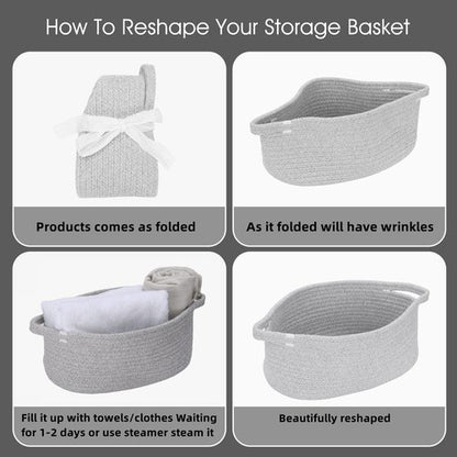 XUANGUO Small Woven Basket Cute Oval Cotton Rope Gifts Basket with Handle Empty Baby Wicker Storage Baskets Nursery Box Bin Kids Organizer Cat Dog Toy Baskets Easter Baskets Grey
