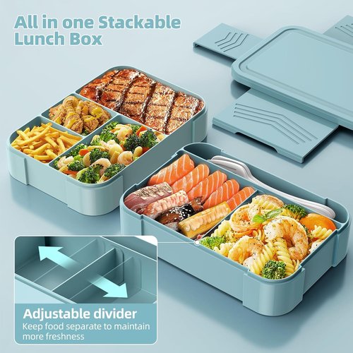 Cherrysea Stackable Bento Box - Large 6-Compartment Lunch Container | Leakproof Pink Design, 1500ML