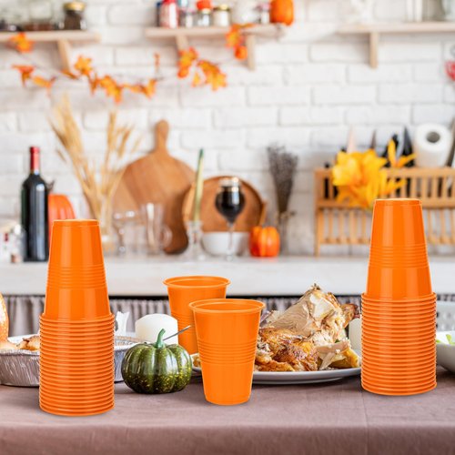Kochorie 50 Pack Disposable Plastic Cups 16 Oz Solid Color Drinking Cups Party Supplies Strong and Sturdy Drinkware Cup For Birthday, Wedding, Thanksgiving, Fall & Daily Use, Orange