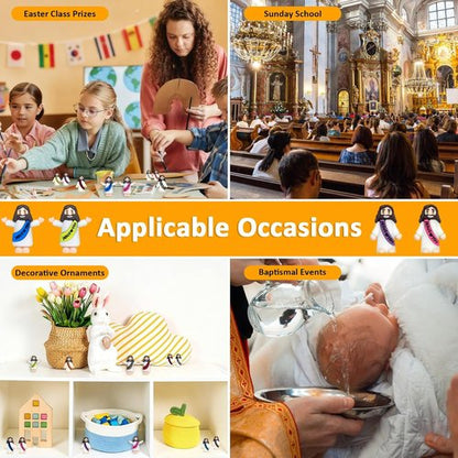 Keway Mini Jesus Figurines - 44 PCS Rubber Pocket Figures for Easter, Baptism Gifts & Sunday School | 11 Colors, 2 Styles
