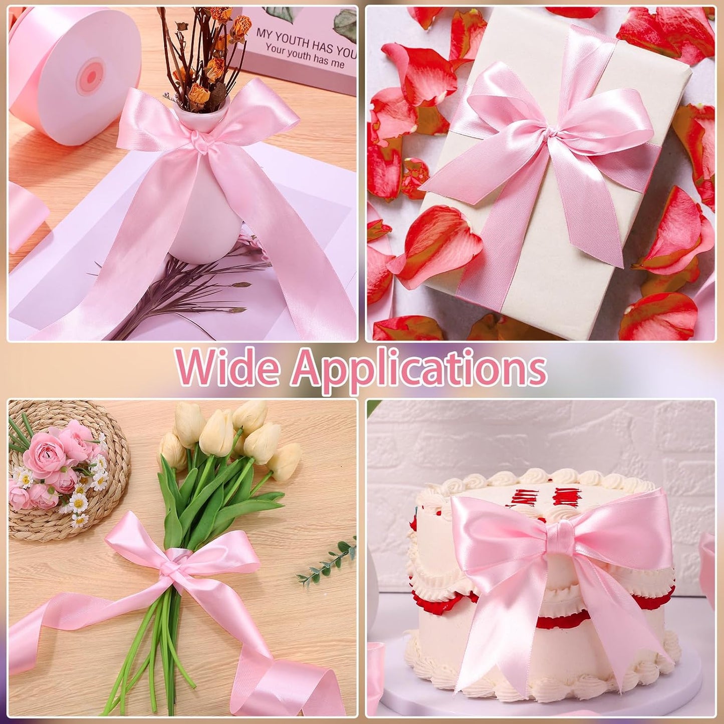 Woric Pink Ribbon - 1.5 Inch Satin Ribbon for Wedding Decor | 60 Yards Light Pink for Bouquets & Crafts