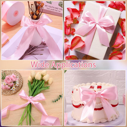 Woric Pink Ribbon - 1.5 Inch Satin Ribbon for Wedding Decor | 60 Yards Light Pink for Bouquets & Crafts