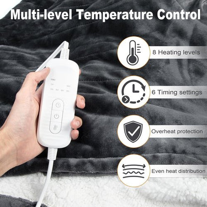 GoodtoU Wearable Heated Blanket with Foot Pocket, Heated Throw with Sleeves Etl Certified, 8 Heating Levels & 1 to 10 Hours Heating Time Setting, 50 * 59"
