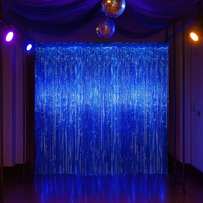 Voircoloria Blue Foil Fringe Backdrop Curtains - 3 Pack Tinsel Streamers for Parties & Events | 3.3x8.2 Feet