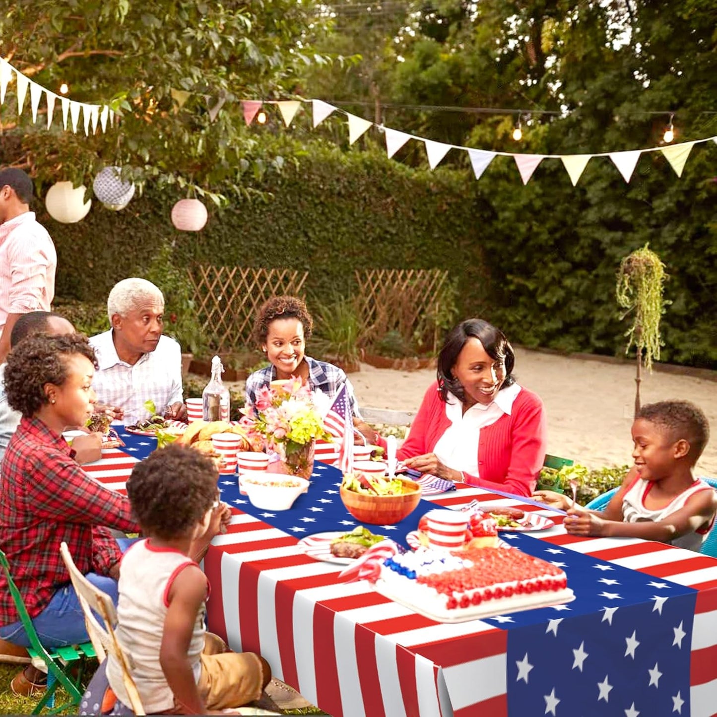 USA Flag Plastic Tablecloth by Premium | 5-Pack Disposable Rectangle Table Covers - 108 x 54 in. for July 4th Parties