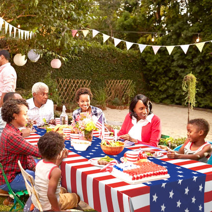 USA Flag Plastic Tablecloth by Premium | 5-Pack Disposable Rectangle Table Covers - 108 x 54 in. for July 4th Parties