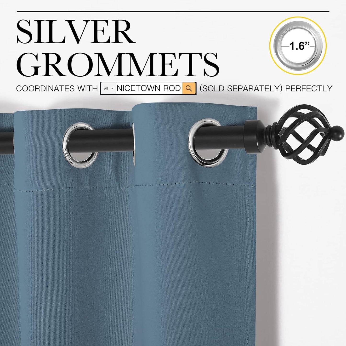 NICETOWN Smoky Blue Blackout Curtains - Thermal Insulated Drapes, 78" Length, 2 Panels, 42" Wide