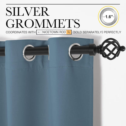 NICETOWN Smoky Blue Blackout Curtains - Thermal Insulated Drapes for Small Windows | 63" Length, 34" Wide, 2 Panels
