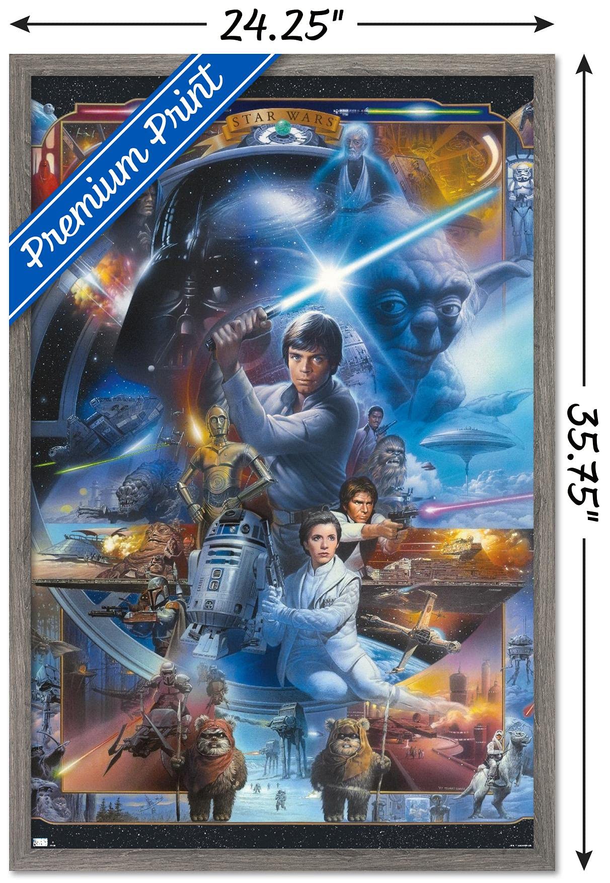 Trends International Star Wars: Original Trilogy - Collage Wall Poster, 34L x 22.4W, Barnwood Framed Version