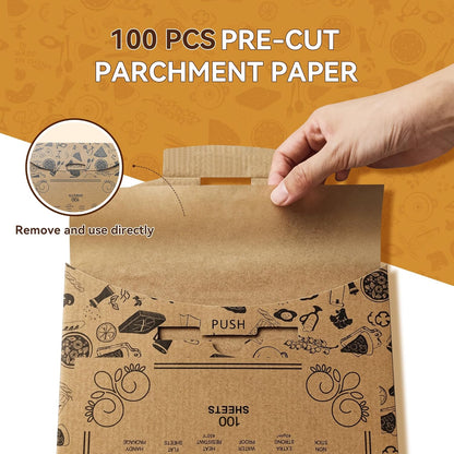 Skiennix Unbleached Parchment Paper Baking Sheets - 100 Precut Non-Stick Sheets | 8x12 Inch for Baking & Cooking
