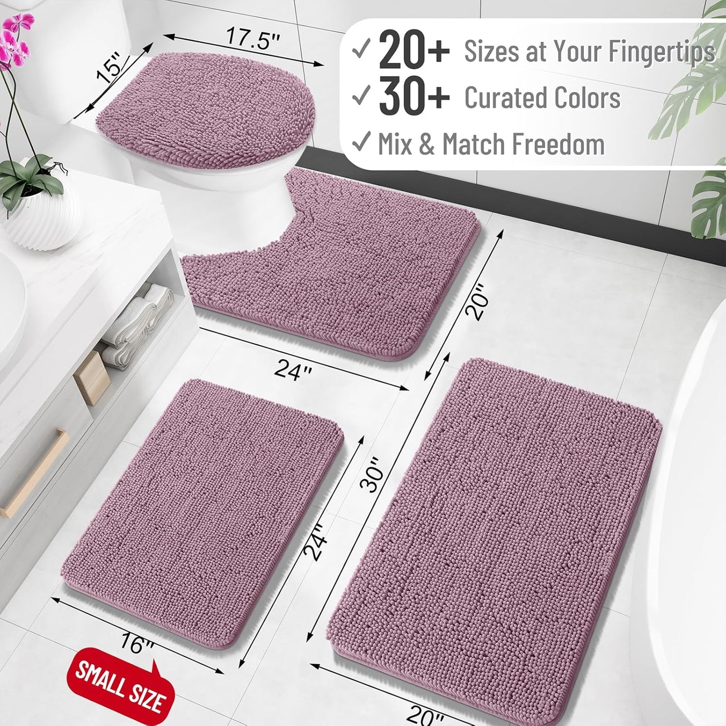 OLANLY Large Bath Rugs - Extra Soft Chenille | Quick Dry, Machine Washable, 50x30, Deep Plum