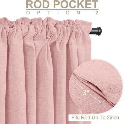 Skiennix 100% Blackout Linen Curtains - Thermal Insulated Drapes for Bedroom | 90" Long, Baby Pink, 2 Panels Set
