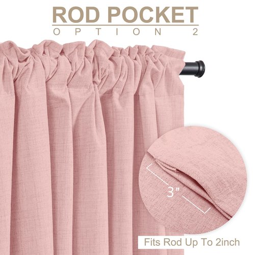 100% Blackout Shield Linen Blackout Curtains for Bedroom 96 Inches Long, Back Tab/Rod Pocket Living Room Drapes, Thermal Insulated Blackout Curtains 2 Panels Set, 50" W x 96" L,Baby Pink