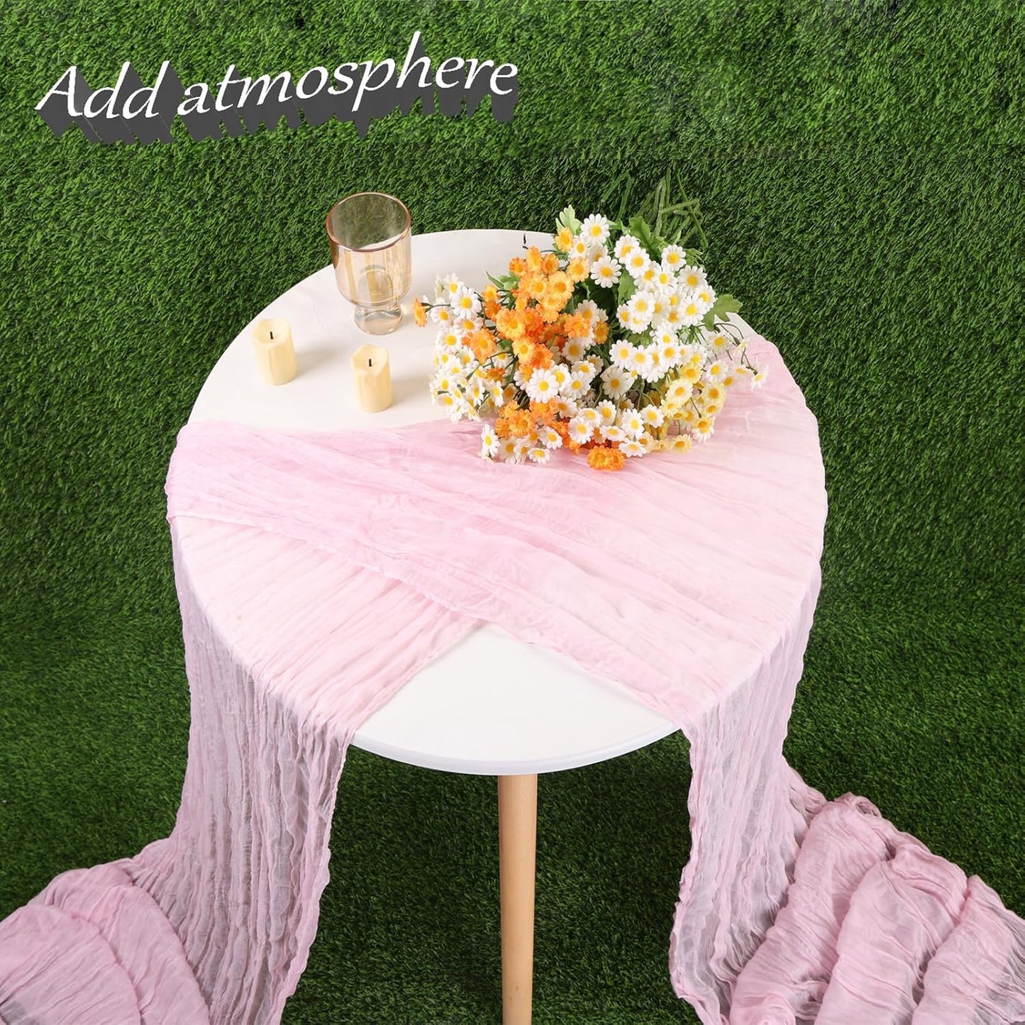 TuTive Light Pink Cheesecloth Table Runner - Boho Sheer Design for Weddings & Events | 13.3FT