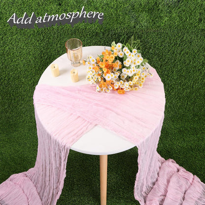 TuTive Light Pink Cheesecloth Table Runner - Boho Sheer Design for Weddings & Events | 13.3FT