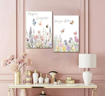Skiennix Wildflower Nursery Canvas Wall Art - Inspirational Floral Paintings for Baby Room | 2-Piece Set