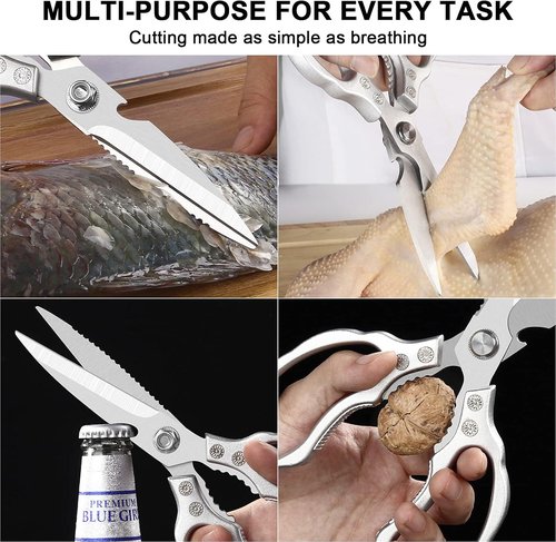 CGBE Kitchen Scissors - Heavy-Duty Multi-Purpose Shears for Poultry, Fish & Meat | Dishwasher Safe, Silver